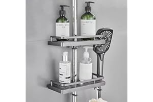 Hoomtaook Portasapone Doccia Senza Forare Portaoggetti Doccia Appendere Mensola per Doccia Staffe per Accessori Doccia Gancio per Soffione Adatto per binario [22mm-25mm] 2 Pezzi Grigio