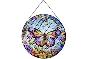 Payutou Butterfly Hanging Stained Glass for Windows,20cm/7.87inch Hand-Painted Sun Catcher Garden Hangings Christmas Mother's Day, Valentine's Day Ornaments Festival Gift (A style)