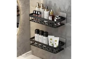 Shower Caddy Shelf 2 Pack - Thickened Upgraded Version, Adhesive Bathroom Rack - No Drilling Wall Mounted, Rustproof Organizer for Bathroom, Toilet, Kitchen (Black, Rectangle)