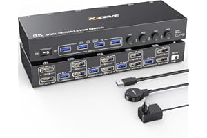 DP KVM Switch 4 Computer 2 monitory, KCEVE Displayport USB 3.0 przełącznik KVM do dwóch monitorów, obsługuje 4K 60 Hz dla komputerów 4 DP, które dzielą się 2 monitorami DP, klawiaturą i myszą