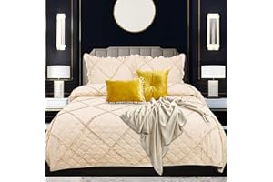 Rugs Inn Ruffle Quilted Bedspread - 3Pcs Bed Throws for Room Decor Embossed Striped Pattern Reversible Quilt Bedspreads Coverlets with 2 Pillow Shams (Double, Beige)