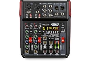 Vonyx VM-KG06 Mezclador analógico de audio de 6 canales con Bluetooth para grupos de música, 2 entradas XLR de micrófono con +48v, 2 entradas de linea con jack, Procesados de efectos DSP, USB/MP3
