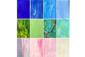 12 Sheets Stained Glass Sheets Variety Pack Hengyisha, 6"X4" Cathedral Glass Mosaic Glass Tiles for Crafts, Stained Glass Supplies for Colorful Glass Projects, Mixed Blue Green Pink Purple Colors