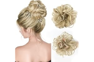 Vlasy Messy Bun Hair Piece for Women,Curly Wavy Hair Scrunchies Bun Extensions Hairpieces,Synthetic Hair Chignons Accessories Updo for Girls(F16/613#,35g)