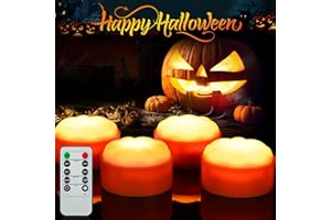 ‎LITAKE Litake Halloween Kürbis Lichter, LED Jack-O-Lantern Außen Batteriebetriebene Flammlose Flackernde Kerzen Warmweiß mit Fernbedienung & Timer Teelichter für Kürbis Halloween Deko (Warmweiß 4 Stück)