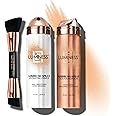 LUMINESS Silk Airbrush Spray Foundation Makeup Starter Kit - Full Coverage Foundation, Primer & Dual-Sided Buffing Brush - Buildable Coverage, Anti-Aging Formula Hydrates & Moisturizes (Shade - Light Medium)
