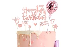 Catelves Tortendeko 17 Geburtstag Mädchen Junge,10 Stk Glitzer Kuchendeko Geburtstag 17 Jahre Mädchen,Happy 17th Birthday Cake Topper Roségold,Torten Deko 17Geburtstag,17 Geburtstagdeko