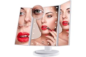 Nestling Miroir de Maquillage Triple grossissant, avec 21 LED, Miroir Lumineux 10 x / 3 x / 2 x avec écran Tactile, Double Alimentation, Rotatif à 180 °