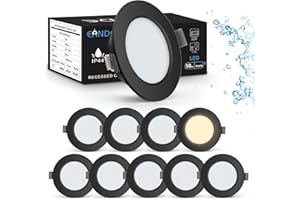 Eande 10x Foco Empotrable Negro LED 5W IP44 98mm x 25mm, Luz Blanca Cálida 3000K, Downlight Techo Redondo Extraplano 450LM Equivalente a Halógena 50W, Ojo de Buey 220V para Salón Dormitorio Baño