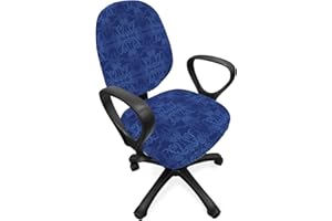 ABAKUHAUS Damask Office Chair Slipcover, Victorian Ornament, Decorative Stretch Fabric Protective Cover, Navy Blue