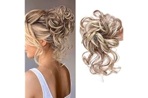SHANGXIU chignon finto per capelli biondi,Riccio Ondulato chignon riccio per capelli Estensioni dei Capelli Sintetici per Donne (12H613 (marrone medio mescolare biondo fragola)