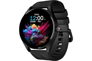 Titan Crest 1.43” AMOLED Smart Watch with BT Calling, AI Morning Briefs, Functional Crown, Health Tracking, Aluminium Body, 100+ Sports Modes, Smartwatch for Men and Women - Black Silicone Strap