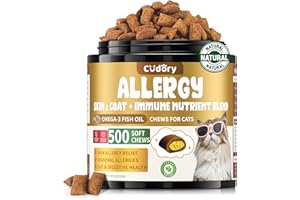 CUDORY Cat Itchy Skin Comfort Chews for Skin & Coat Health – Cat Tasty Chew Crunchy & Creamy Texture with Probiotic Blend– Supports Wellbeing, Coat Comfort & Digestive Balance, Chicken Flavour – 500 Chews