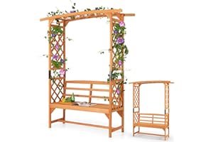 RELAX4LIFE Arco de rosas, banco de jardín de 2 plazas, enrejado, ayuda para plantas trepadoras, arco de jardín