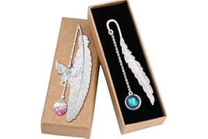 GHYUI Marque-page Plume Cadeau d'anniversaire métal,2PCs Femmes Enseignants et fête des mères Papillon et Fleur Sèche Éternelle Perles de Verre Pendentif Idéal Cadeau pour les lecteurs, les enfants