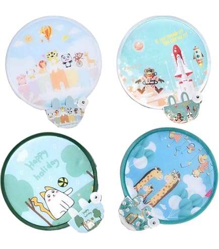 Éventails Ronds Pliants - Lot De 4, Motif Chaton, Pliable De Poche, Pour Fête, Mariage, Voyage