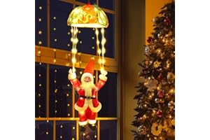 FOVENDI Weihnachtsmann Fallschirm Lichterkette, 8 Modi Weihnachtsbeleuchtung für Innen Außen mit Timer, Hängende 88LED Warmweiß Weihnachtsdeko mit Stecker Strom für Weihnachtsbäume, Geschenke, Fenster, Gärten