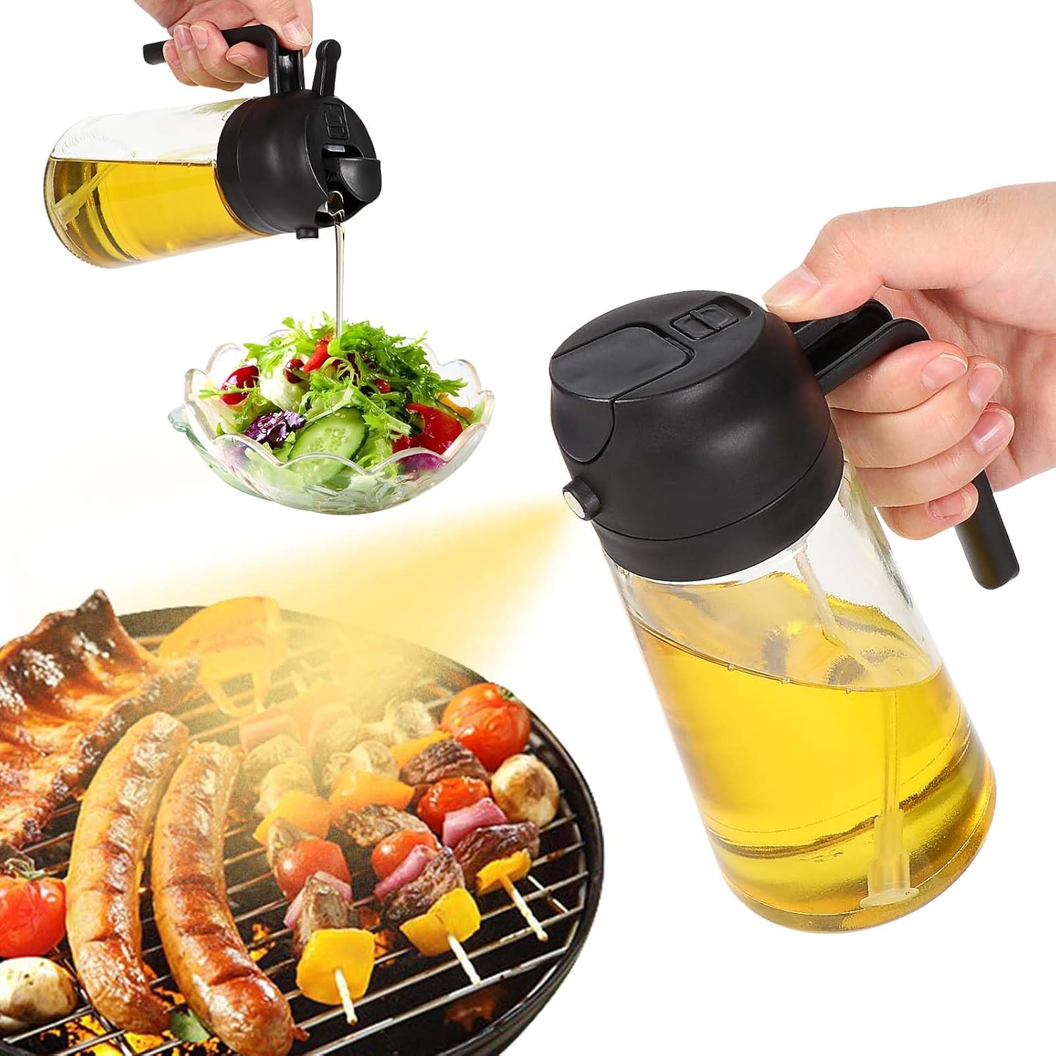 Blendura Spruzzino Olio, 2 in 1 Spruzzino Olio per Friggitrice Aria, 470ml Spruzzatore Olio Nebulizzatore Olio Oliera Spray, Spray per Olio da Cucina per Cucinare, Cuocere, Grigliare, Insalata
