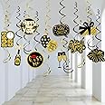 New Year Eve Decorations 2025 Hanging Swirls, Happy New Year 2025 Decorations Black Gold Hanging Swirls Streamers Cheers 2025 New Year's Eve Party Decorations Supplies for Home Indoor Outdoor