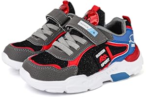 BOGERDACK Boy's Mesh Breathable Running Shoes, Lightweight, Hook & Loop,Comfortable Anti-Skid Breathable Sneakers for Kids Outdoor Activities
