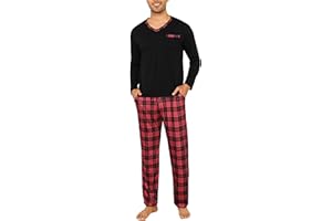 Demegimi Pijama Hombre Algodón Pijama de Invierno Hombre a Cuadros Ropa de Dormir Hombre Conjunto Pijama Hombre con Manga Larga y Pantalón Largo con Bolsillos
