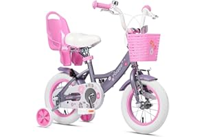 Glerc Maggie 12 14 16 20 Inch Kids Bike for 2-13 Years Old, Girls Bicycle with Doll-Seat & Basket & Stabilisers & Kickstand, Multiple Colors