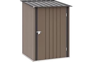 Outsunny Casetta da Giardino 0.92m² in Acciaio Zincato con Porta Battente, Capanno Porta Attrezzi con Tetto Spiovente, Porta Bloccabili, 100x103x160cm, Marrone e Grigio