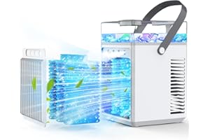 AZAMP Appareil de climatisation mobile, Refroidisseur d'air portable avec batterie 4000mAh & 6 packs de glace - Idéal pour maison, bureau et voyages - 3 vitesses pour un refroidissement agréable