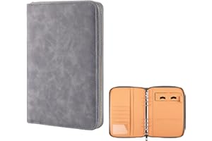 BAIYOULI Torba na dokumenty A5, skórzana torba biznesowa, wielofunkcyjny organizer na karty, segregator na dokumenty, notatnik, segregator pierścieniowy, uchwyt na telefon komórkowy, torba podróżna na zamek błyskawiczny (szara)