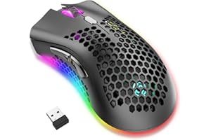 JYCSTE Bluetooth Gaming Maus, Light Honeycomb Maus mit RGB Hintergrundbeleuchtung, einstellbare DPI, Bluetooth 2.4G Wireless Rechargeable Ergonomic Optical Sensor Mouse (Dual Mode-Black)