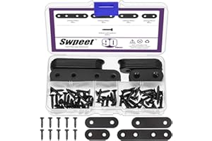 Swpeet 26 staffe angolari dritte in acciaio inox, 4 misure, 77 mm, 57 mm, 47 mm, 47 mm, 37 mm, colore nero, robuste staffe in metallo, kit di riparazione con 64 viti per telaio in legno, mobili e
