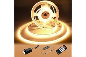 luktix Ruban LED COB 2M, Bande LED blanc chaud 3000K, Bande LED COB Dimmable 24V, CRI92, Largeur 8mm, avec Télécommande et Alimentation, Pour la Décoration,Maison, Cuisine, Miroir