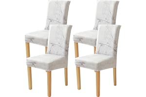 Xundefeng Dining Chair Covers Set of 4 Stretch Slipcovers Elastic Chairs Cover for Kitchen Dining Room Marble Off White
