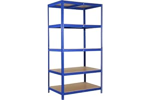 Ribelli Étagère de Rangement à 5 Niveaux, HxLxP 180 x 90 x 60 cm, Capacité 875 kg, Planches Réglables, Étagère de Garage, Bleu, 500634