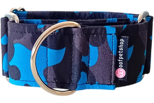 Woofpetshop® - Collar Martingale/Correa/Cinturon Seguridad para Perro Galgo Greyhound - Hecho a Mano en España Modelo (Military Skye)