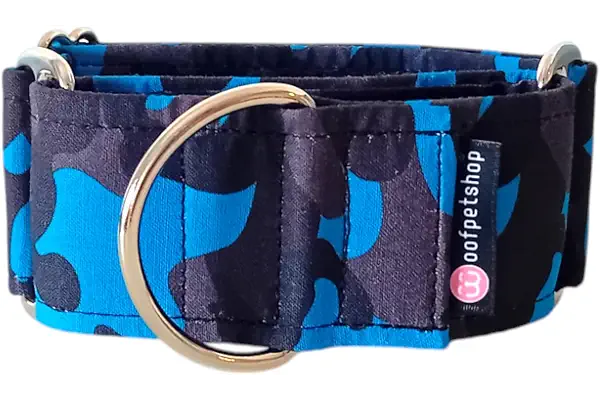 Woofpetshop® - Collar Martingale/Correa/Cinturon Seguridad para Perro Galgo Greyhound - Hecho a Mano en España Modelo (Military Skye)