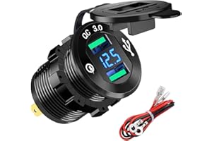 Hoembpn YGL Presa USB 12V/24V,2 Porte Caricabatterie USB QC3.0, Impermeabile con Voltmetro LED Display Digitale per Moto, Auto, Camper, Camion, Barche e Molto Altro Ancora