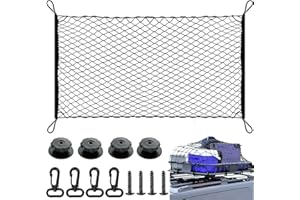 Tomicy Storage Nets for Campervans 4 Hooks Car Trunk Universal Cargo Net Elastic Nylon Mesh Storage Organizer Car Net for Kids Luggage for SUV,Truck Bed or Trunk (Black, 110 * 60cm)