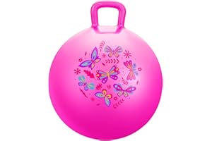 Vastoy 20 Inch Hopper Ball for Kids 6-9 Years - Anti-Slip Space Hopper with Hand Pump, Bouncy Inflatable Ride On Toy for Indoor Outdoor Fun, for Children (Pink Butterfly)