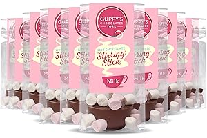 Guppy's Chocolates York | Hot Chocolate Stirrer | 32g Cup Shaped Drinking Chocolate Sticks Spoons | Gift Set (1 Count (Pack of 10), Milk Chocolate With Marshmallows)
