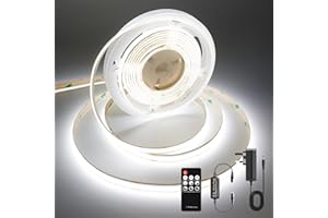 AXMOTUT COB LED Strip Lights 2m, 6000K Daylight White Dimmable LED Strip, 640 LEDs Super Bright DC24V LED Light Strip CRI90+ with RF Remote and UKCA Power Supply for DIY Home Decoration