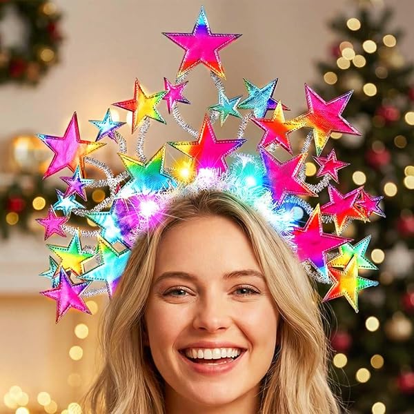Fashband Fascia luminosa per capelli con palla da discoteca a LED, con stelle glitterate, accessorio per capelli da donna