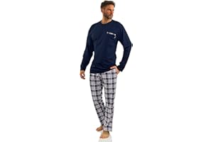 sesto senso Pigiama Uomo Cotone Lungo 100% Cotone Biancheria Invernale da Notte Pigiami Due Pezzi Lingerie Maniche Lunghe Pantaloni Lunghi