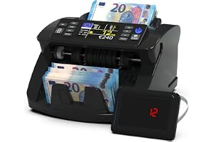 Detectalia V10 sedelräknare för GBP-EUR-CHF-USD-SEK-DKK-PLN-Try-AED-SAR med UV-MG-IR-MT-DD-detektion, 3,5 tum TFT-skärm + ext