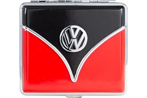 POLYFLAME VW Zigarettenetui - Original Volkswagen Lizenzartikel (Variante 1) Bus Samba T1 Zigarettenbox 20 Zigarette Etui Box Damen Herren Silber Mit Feuerzeug Hochwertig Zigarettenetuis Mit Gravur Leder Metall