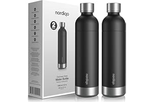 Nordiqo Bouteille Premium en Acier Inoxydable 1L / 1000 ml | Compatible avec Aarke Carbonator 3, Sodastream (sauf Crystal + Jet) et bien d'autres | Lave-Vaisselle et Sans Date d'Expiration | Lot de 2