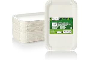 Vaily Pappteller 13 x 20 cm Eckig 150er Pack für Kuchen und Brötchen - Einwegteller, Einweggeschirr, Kuchenteller für Grillfeste, Partys und Geburtstag, Weiß