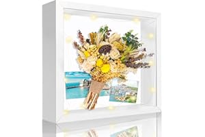 HSDSH 3D Bilderrahmen zum Befüllen, Bilderrahmen Tief 22x27 cm für Objekt bis 3cm Objektrahmen Weiß mit bruchsicherem Acrylglas 3D Rahmen für Hochzeit Taufen Reisen Valentinstag Weihnachten Geldgeschenk