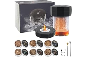KRYVELLA Elektrischer Whisky Smoker Set, USB-C Wiederaufladbar Flammenfreies Cocktail Smoker Kit mit 6 Holzchips,Altmodisches Whiskey Räucher set, Cocktail Räuchergerät Geschenk für Männer, Väter