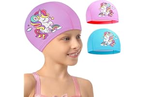 Echehi Cuffia Piscina Bambino Unicorno 2 pezzi, Cuffia Piscina Donna in Poliestere Impermeabile